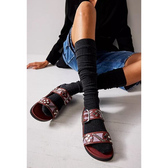 🎉LAST CHANCE🎉 FREE PEOPLE Revelry Studded Sandals / Brick + Lavender - Picture 2 of 12